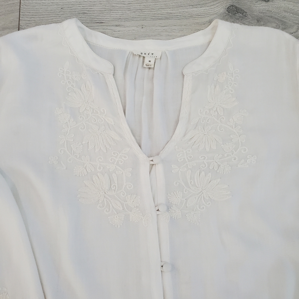 Soft Joie Cream Button-Up Top With Cording Embell… - image 6